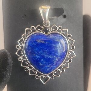 Heart-Shaped Blue Lapis Lazuli Stone Silver Pendant